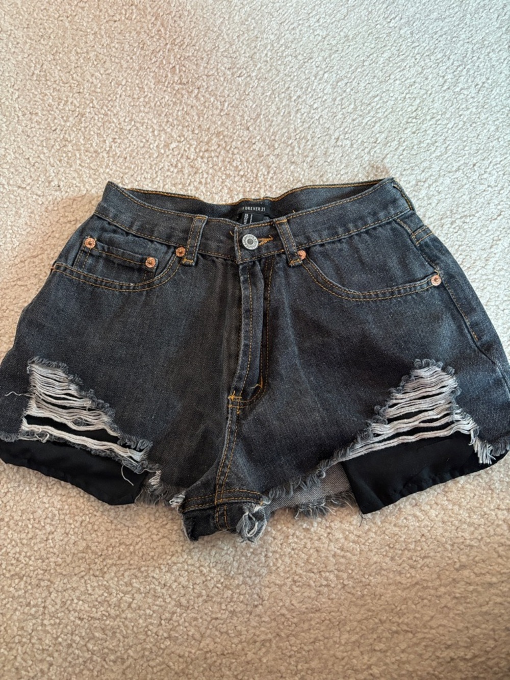 Forever 21 Black Ripped Distressed Denim Shorts